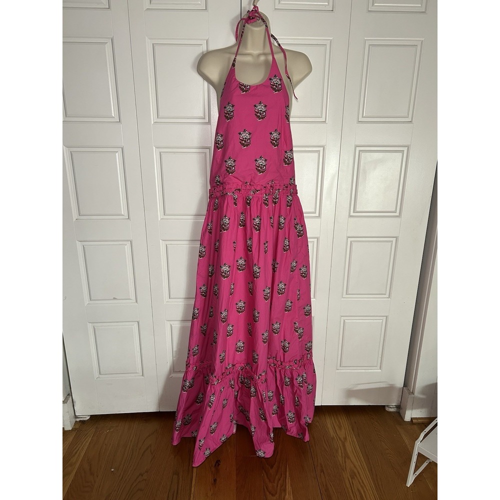 Rhode Salena Halter Maxi Dress 🌺 Pink Block Print NWT XL